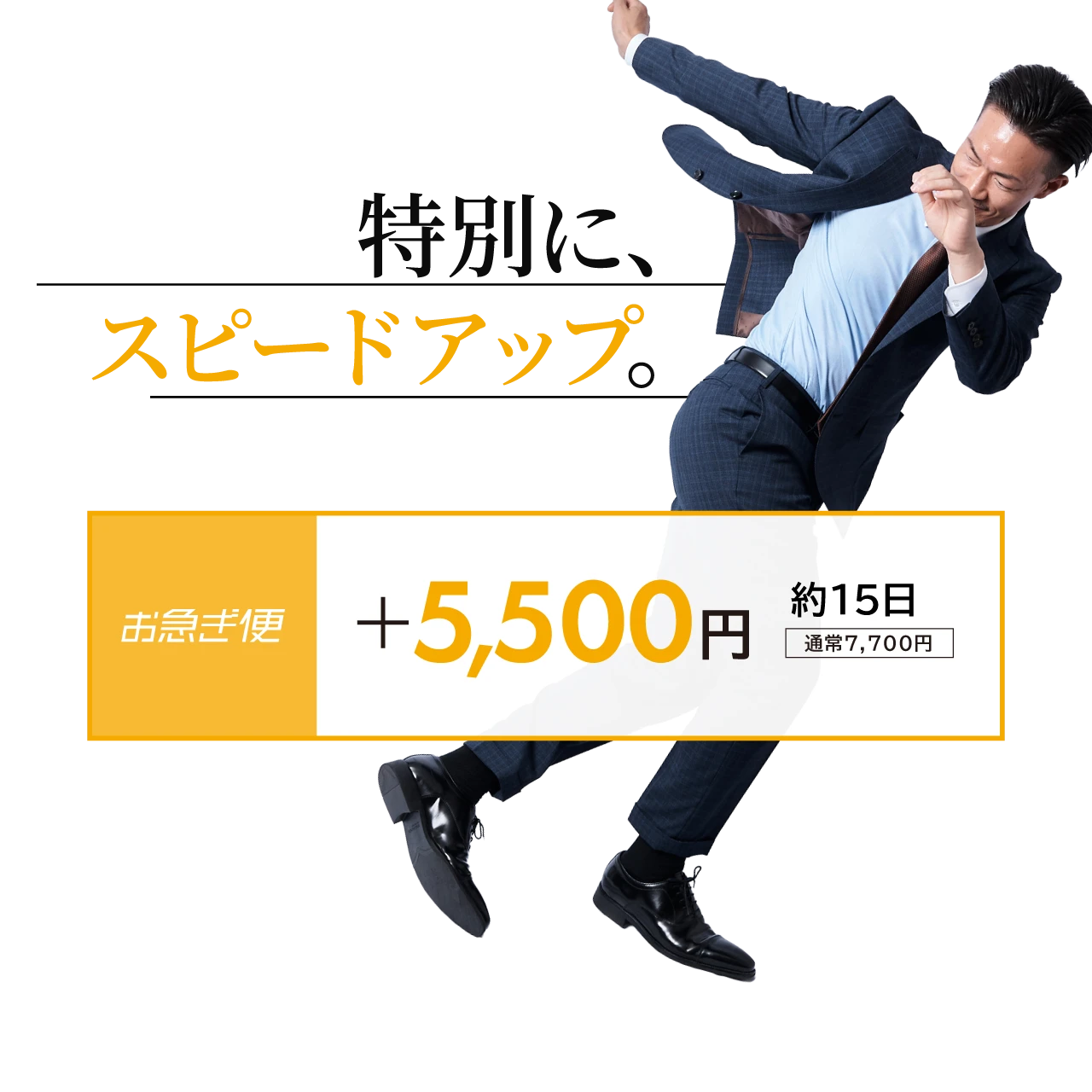 特別に、スピードアップ。約15日。「お急ぎ便」+5,500円（通常7,700円）