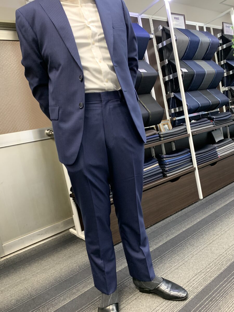 ネイビー×チョークストライプ シングルスーツ-大阪谷町店スーツ